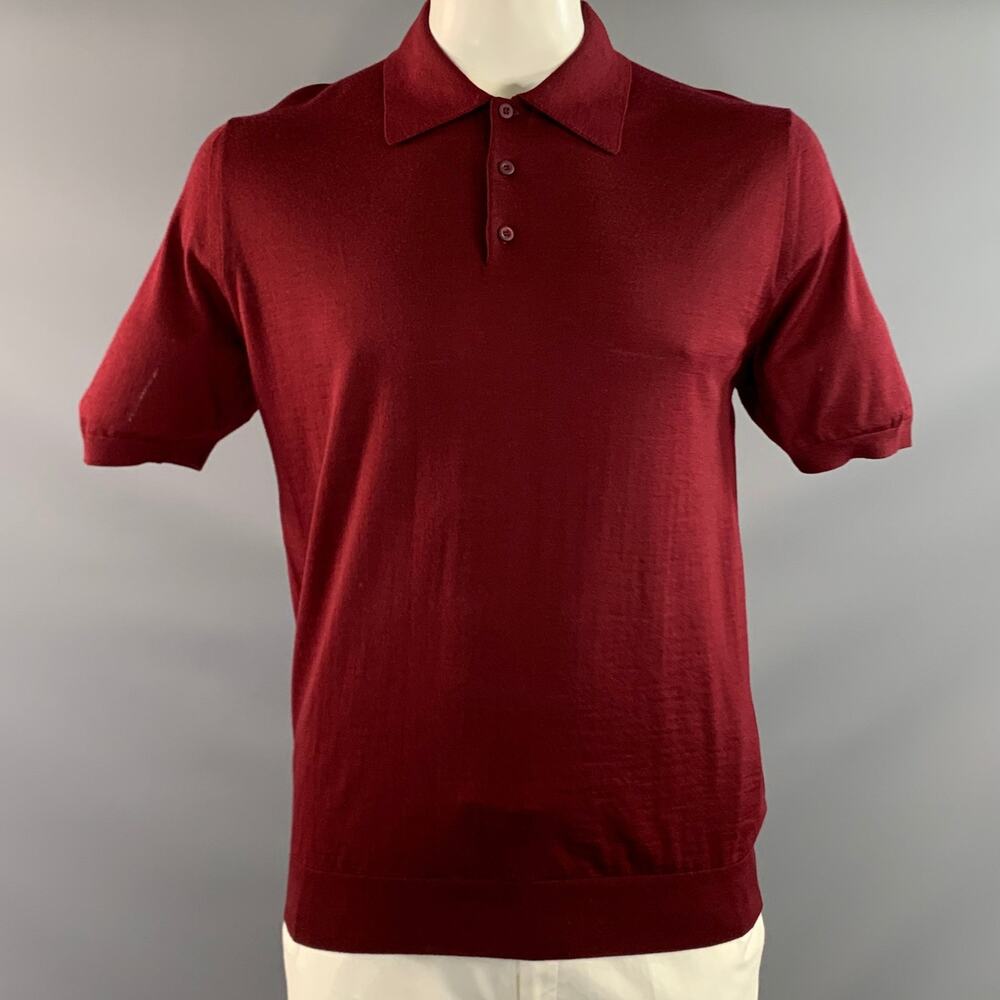 PRADA Size L Burgundy Knitted Wool Buttoned Polo